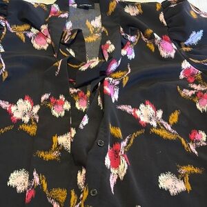 Floral Black Blouse with Pink and Gold Accents